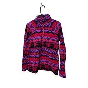 Eddie Bauer Womens Medium Fleece 1/4 Zip Pullover Aztec‎ Geometric Red Purple